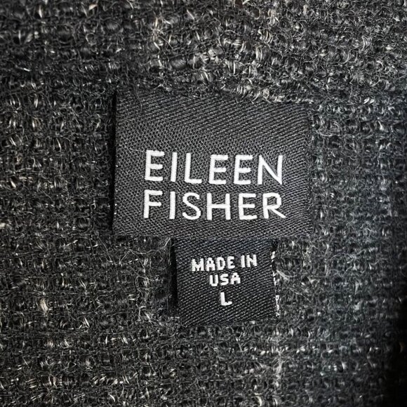 Eileen Fisher Charcoal Grey and Black Tweed Open Front Jacket, L - Picture 8 of 9